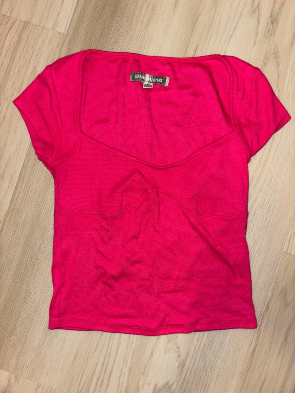 Urban Outfitters Hot Pink Square-Neck Ribbed Tee